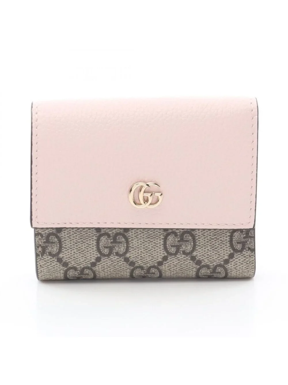 Gucci Trifold Wallet Double Bicolor Mini GG Supreme Pink Beige Leather Bifold - Picture 1 of 5